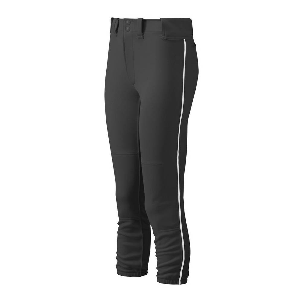 Womens Mizuno Belted Piped Softball Pants Black/White Philippines (OTFBZD835)